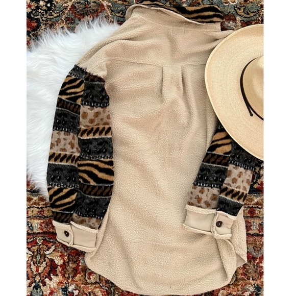 Allison Clothing Beige and Black Button Down Shirt - Picture 7 of 10